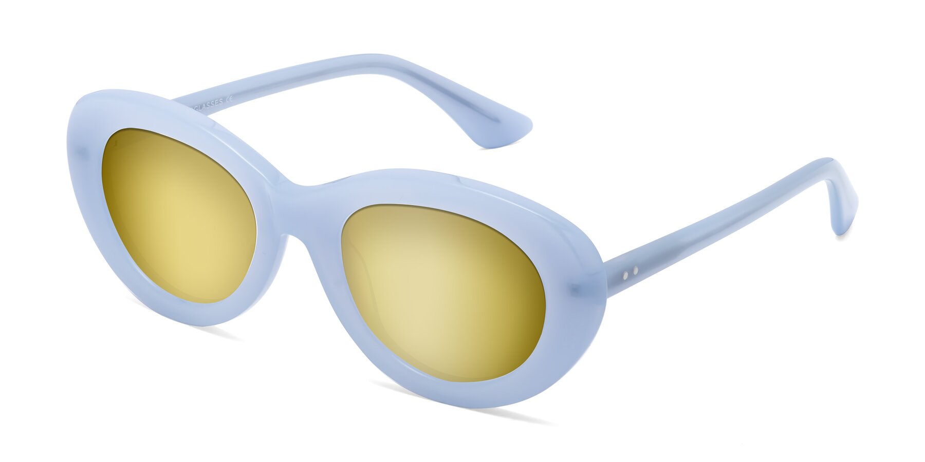 Angle of Taffeta in Blue with Gold Mirrored Lenses