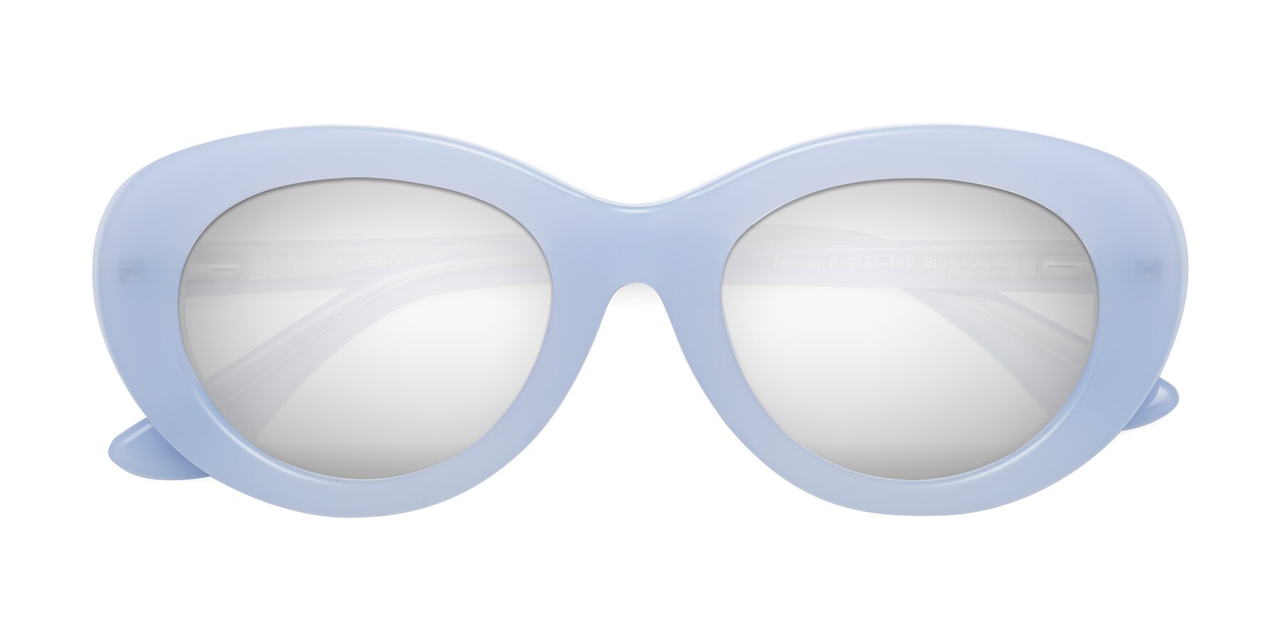 Folded Front of Taffeta in Blue with Silver Mirrored Lenses