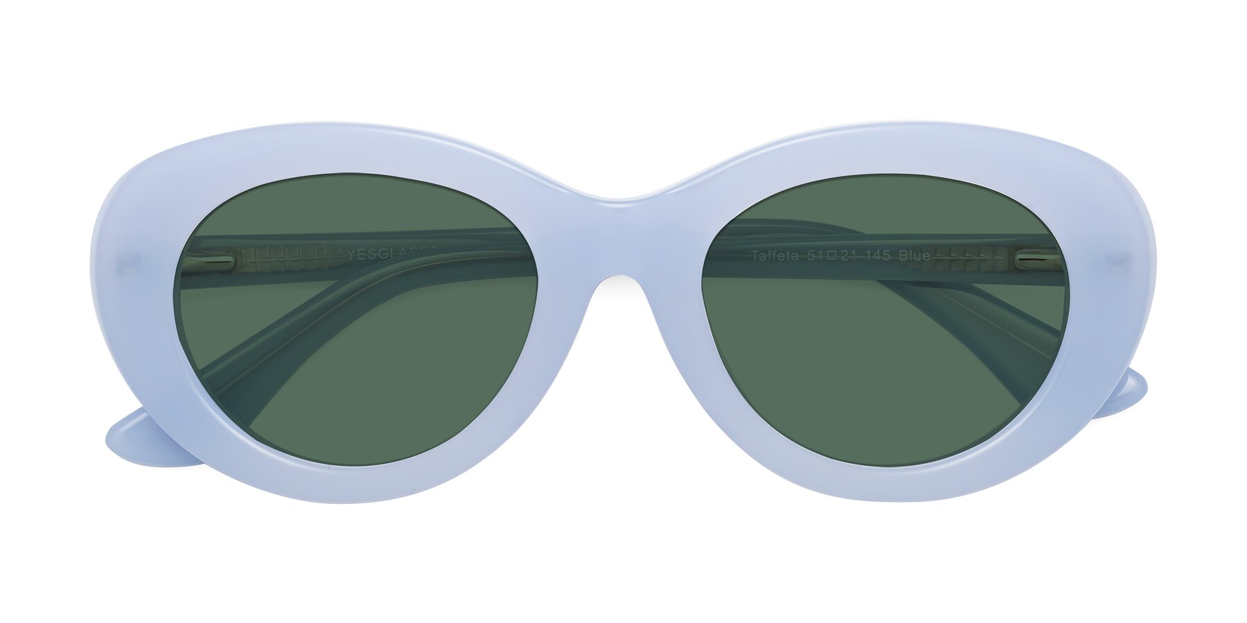 Folded Front of Taffeta in Blue with Green Polarized Lenses