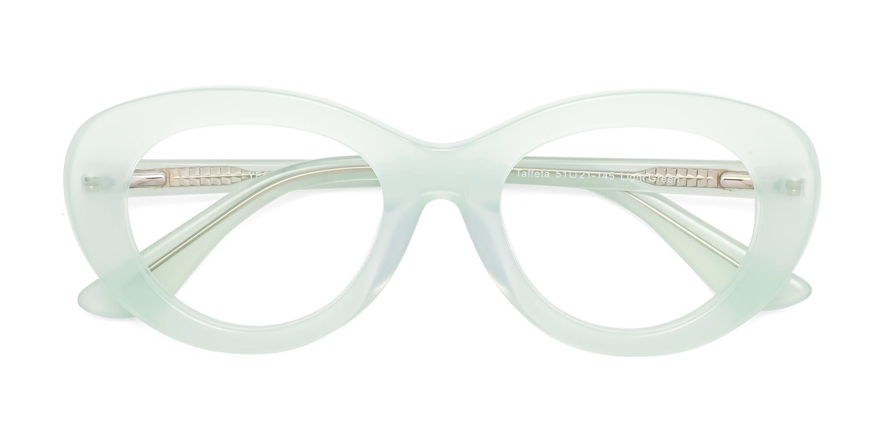 Folded Front of Taffeta in Light Green with Clear Reading Eyeglass Lenses