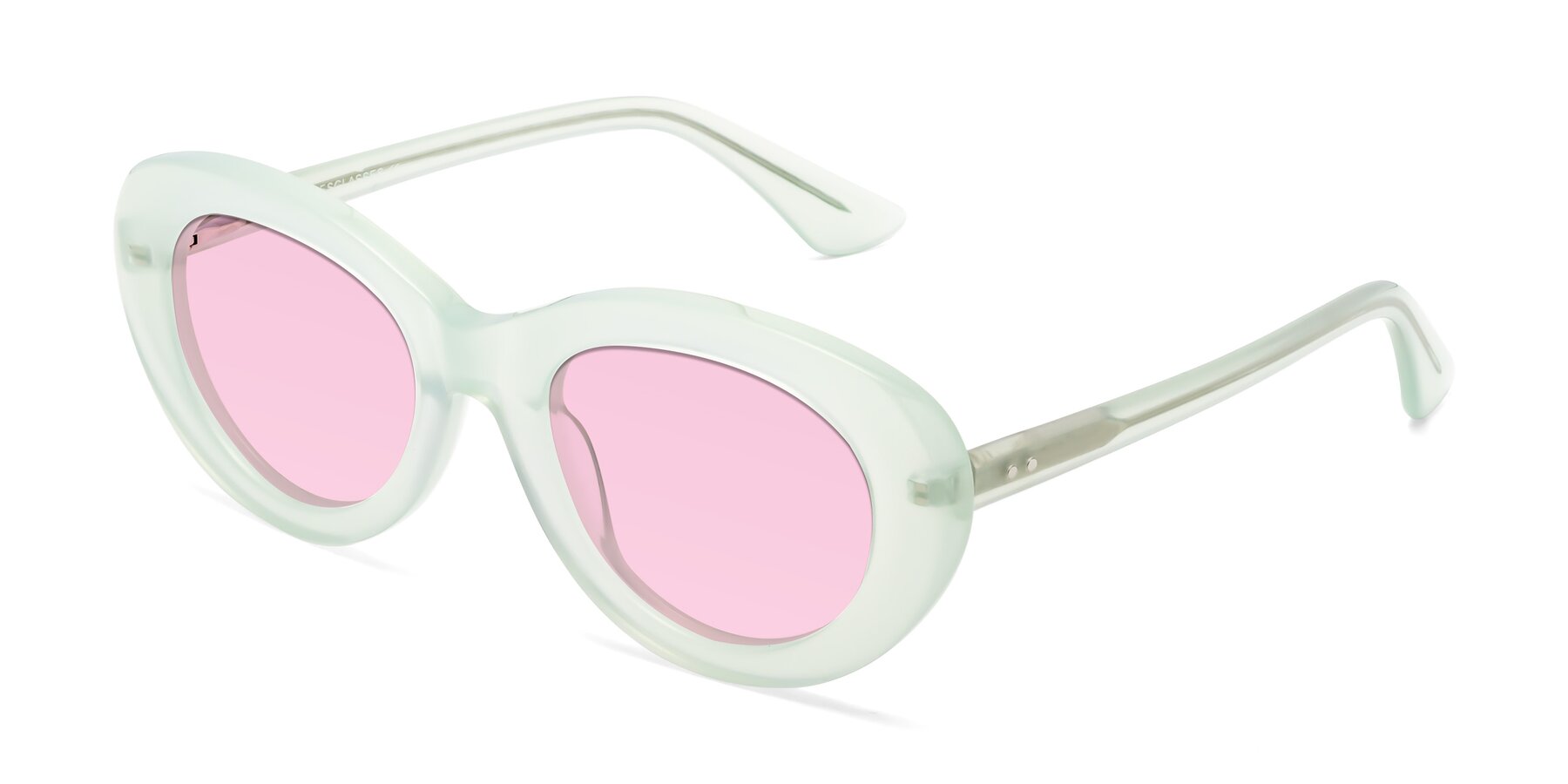 Angle of Taffeta in Light Green with Light Pink Tinted Lenses
