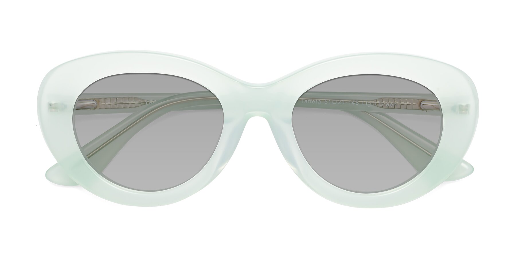 Folded Front of Taffeta in Light Green with Light Gray Tinted Lenses
