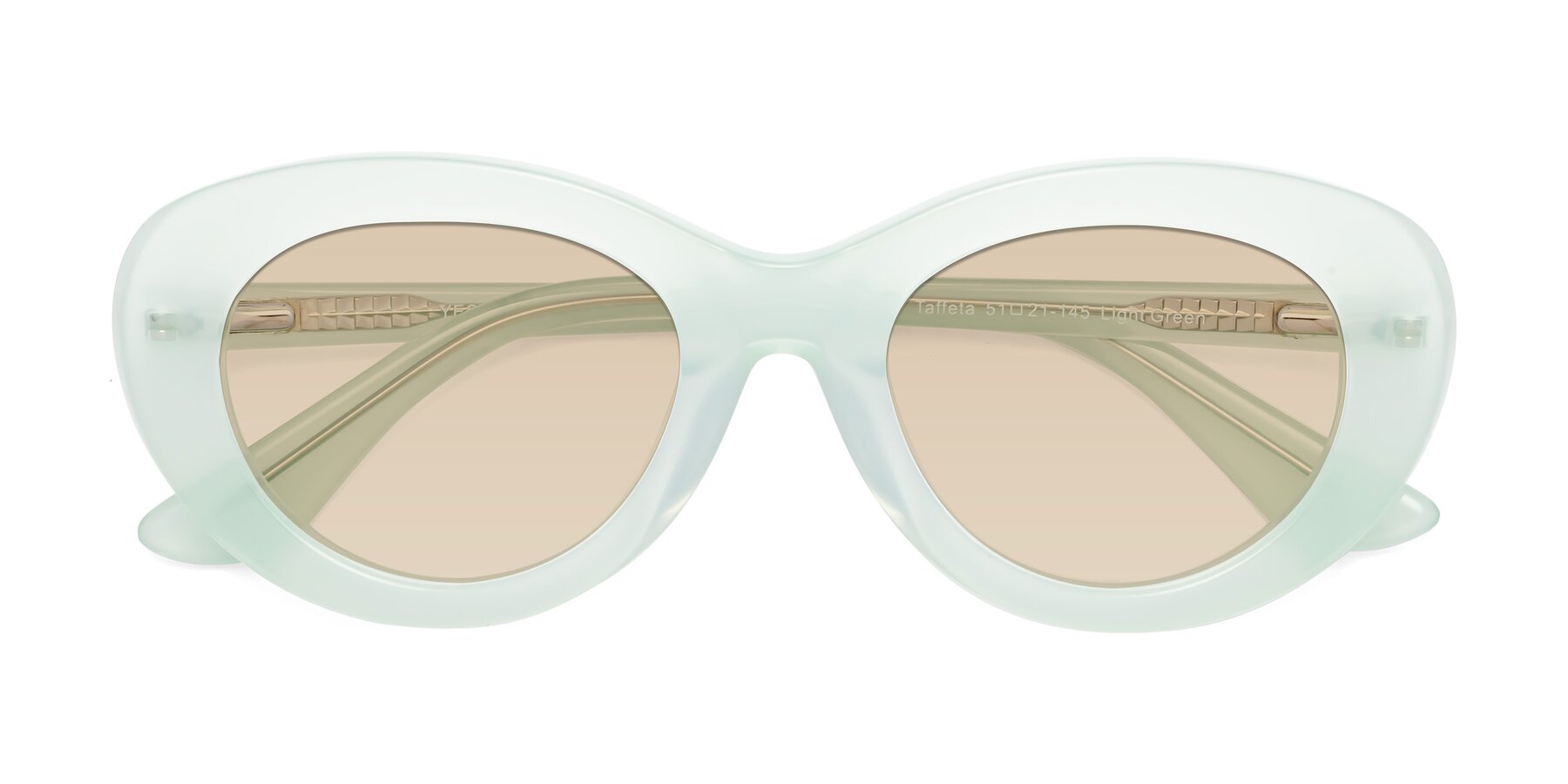 Folded Front of Taffeta in Light Green with Light Brown Tinted Lenses
