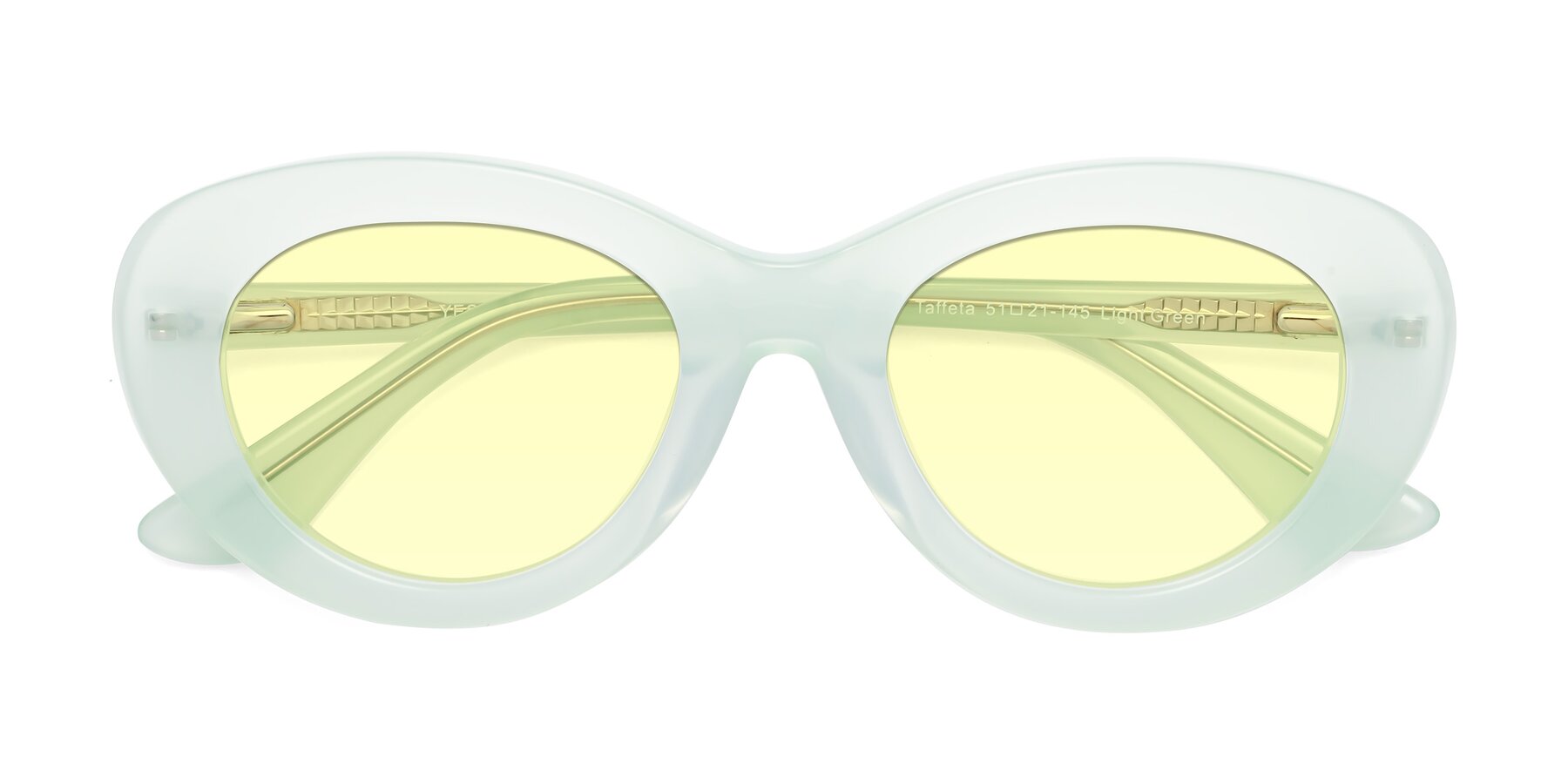 Folded Front of Taffeta in Light Green with Light Yellow Tinted Lenses