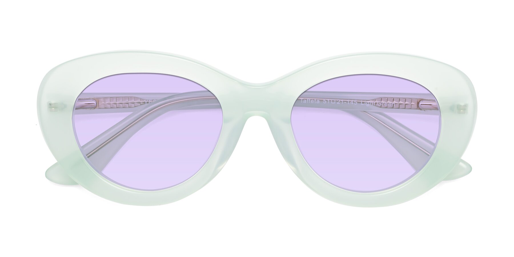 Folded Front of Taffeta in Light Green with Light Purple Tinted Lenses