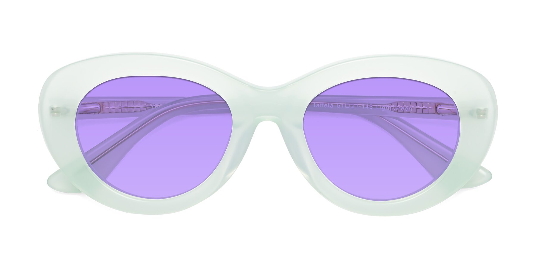 Folded Front of Taffeta in Light Green with Medium Purple Tinted Lenses