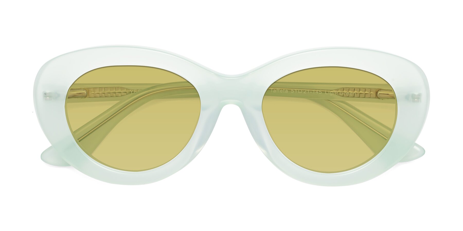 Folded Front of Taffeta in Light Green with Medium Champagne Tinted Lenses