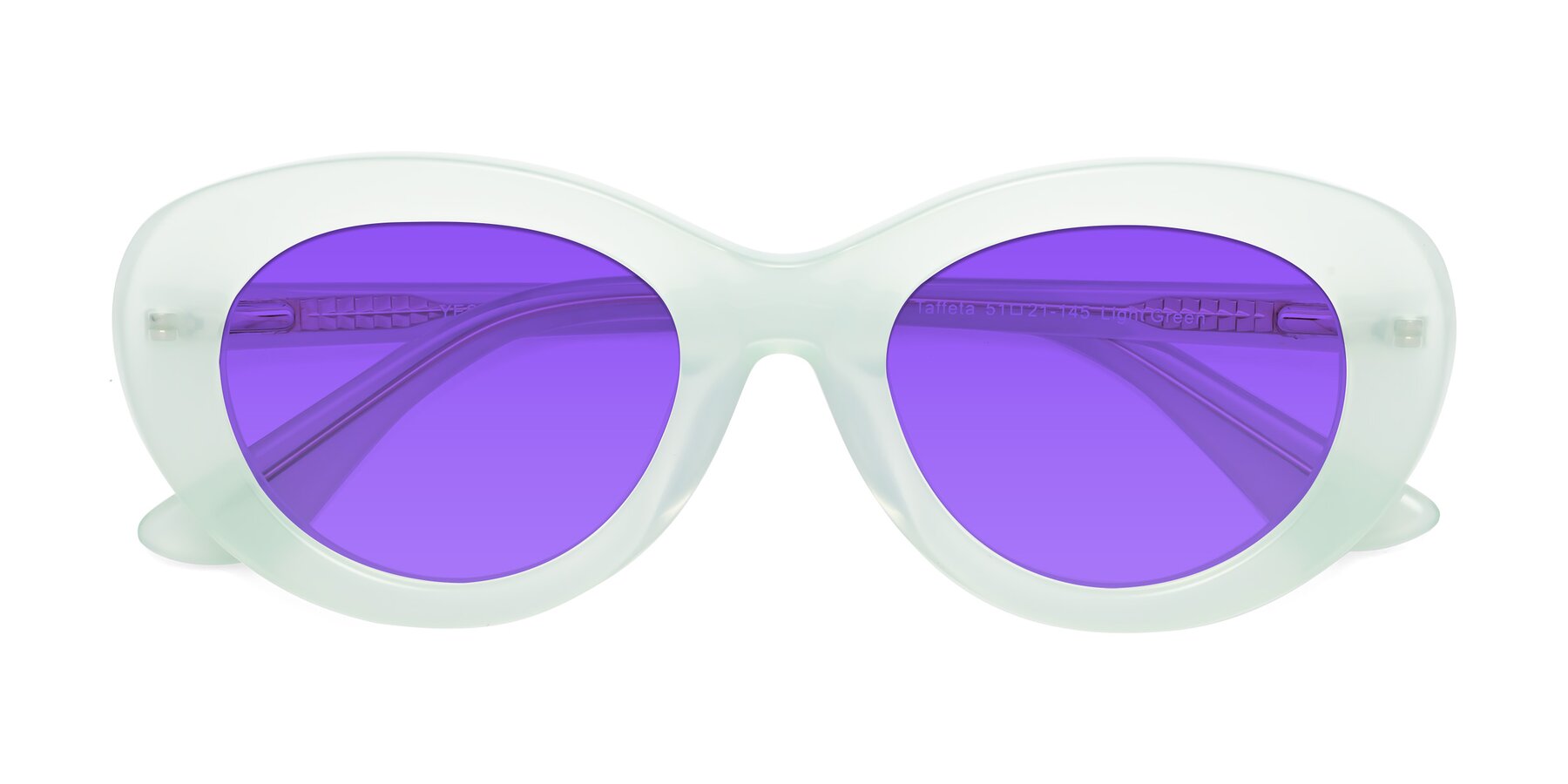 Folded Front of Taffeta in Light Green with Purple Tinted Lenses
