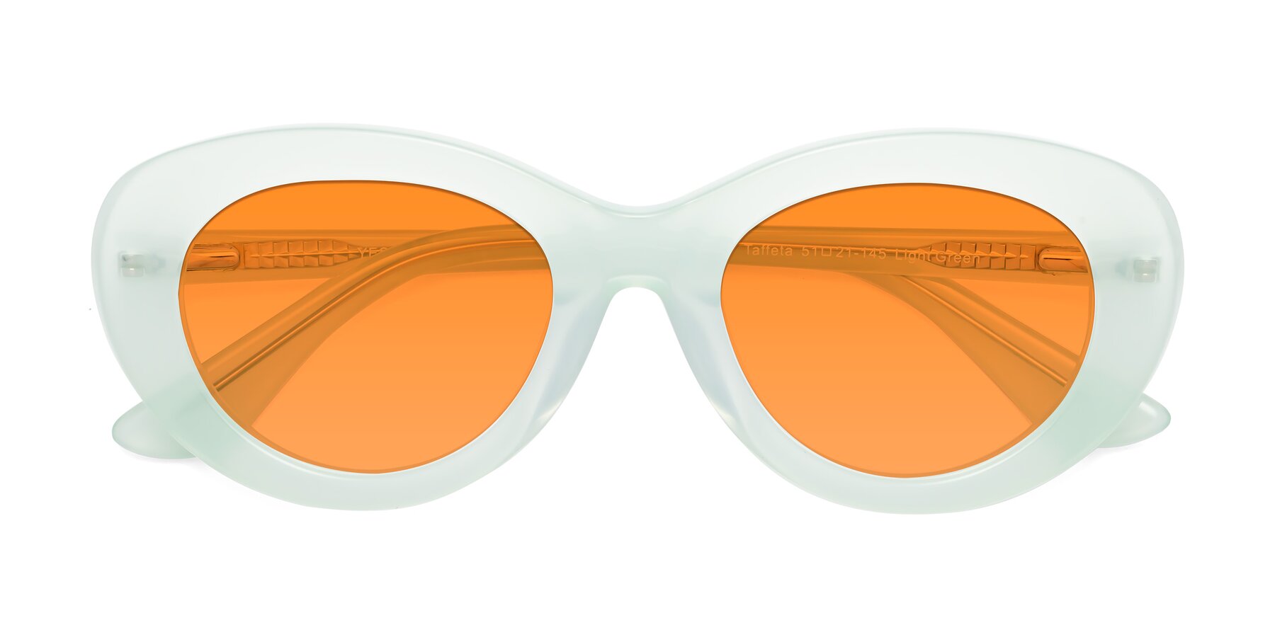 Folded Front of Taffeta in Light Green with Orange Tinted Lenses
