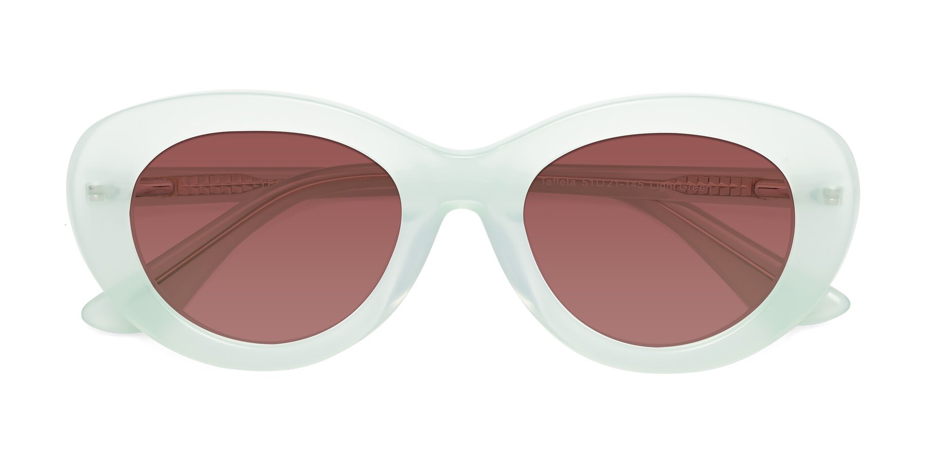 Folded Front of Taffeta in Light Green with Garnet Tinted Lenses