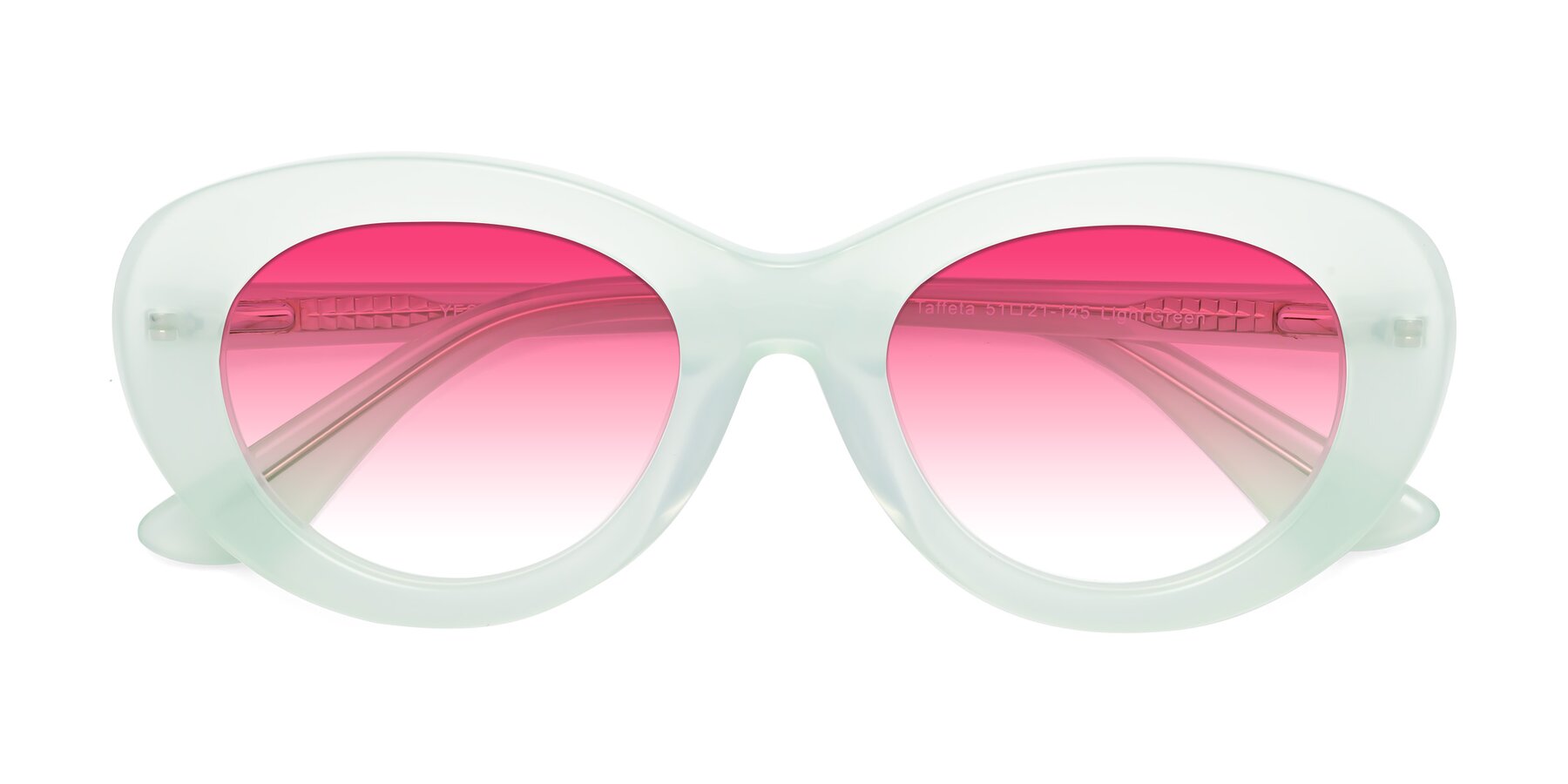 Folded Front of Taffeta in Light Green with Pink Gradient Lenses