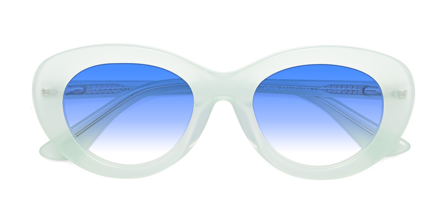 Folded Front of Taffeta in Light Green with Blue Gradient Lenses