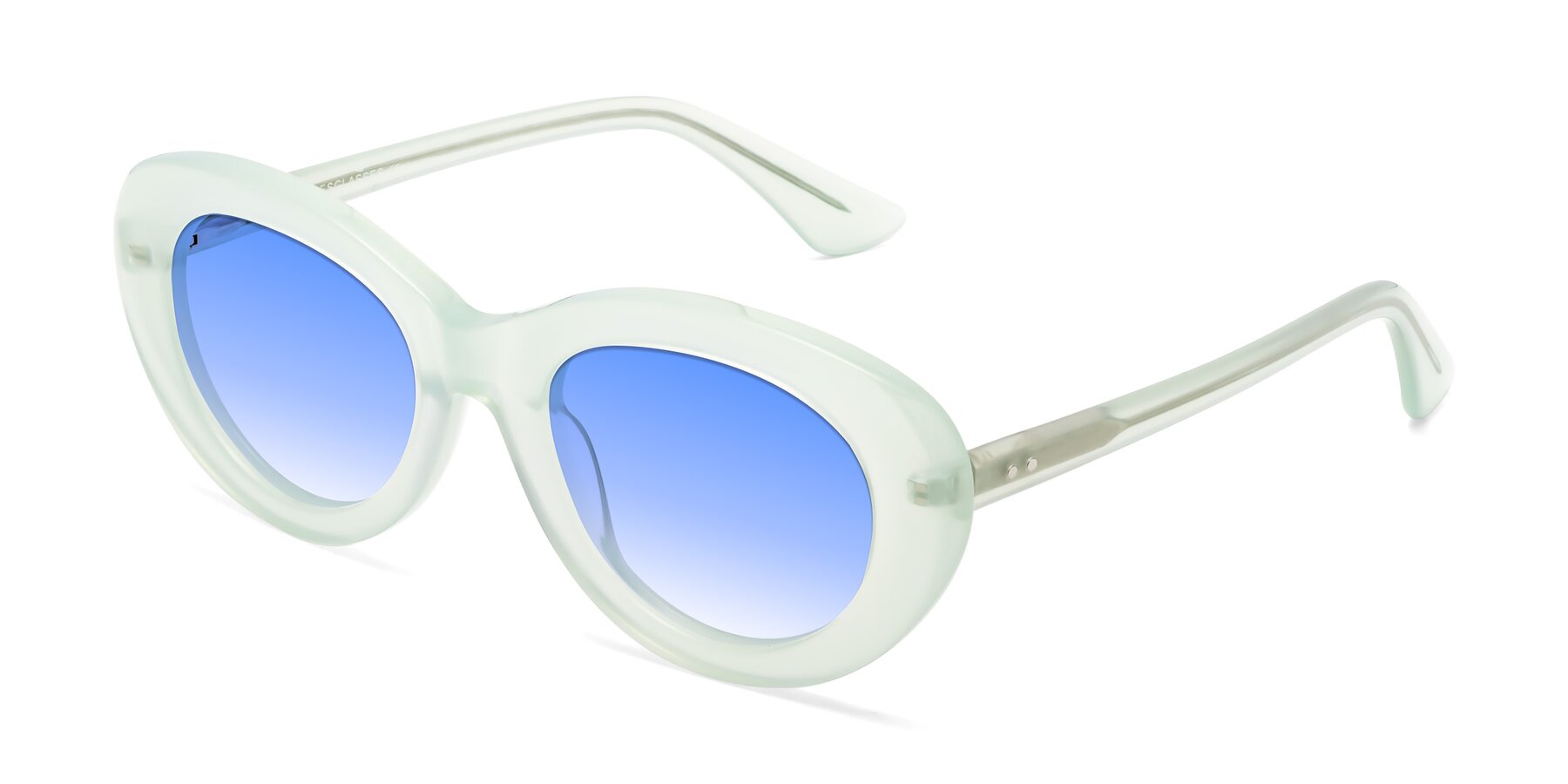 Angle of Taffeta in Light Green with Blue Gradient Lenses