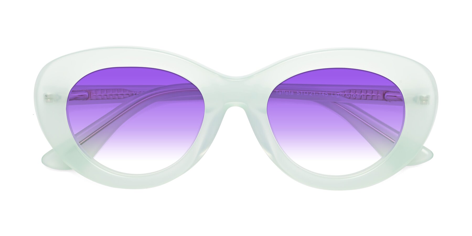 Folded Front of Taffeta in Light Green with Purple Gradient Lenses