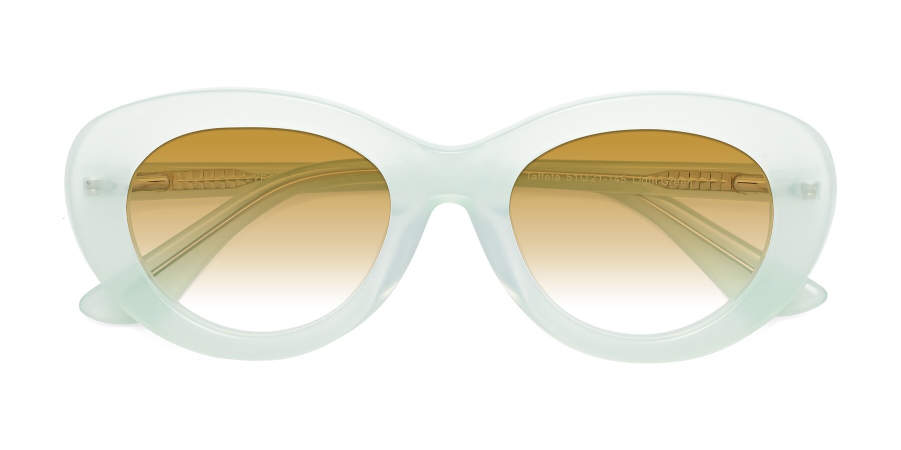 Folded Front of Taffeta in Light Green with Champagne Gradient Lenses