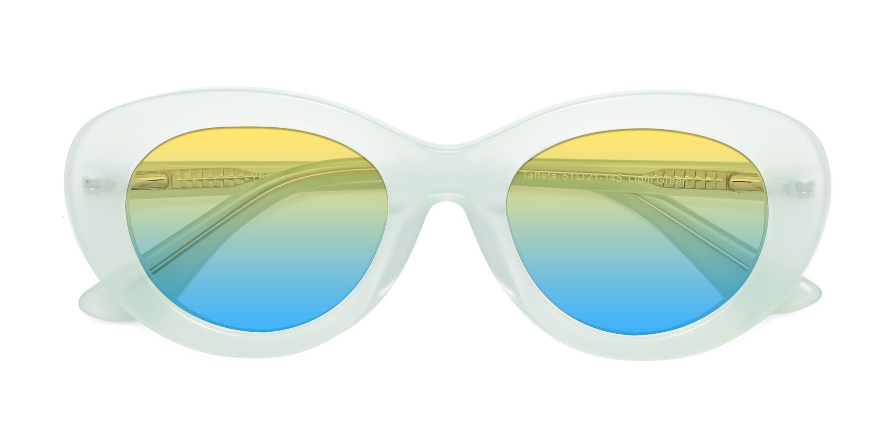 Folded Front of Taffeta in Light Green with Yellow / Blue Gradient Lenses