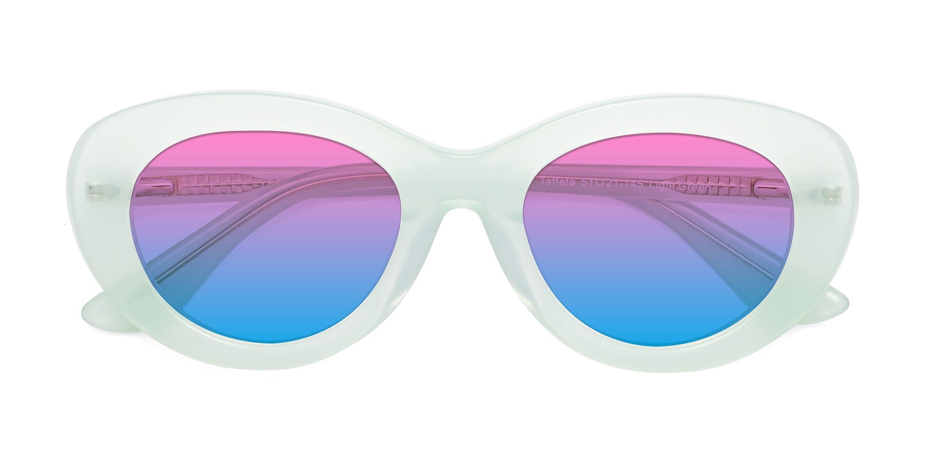 Folded Front of Taffeta in Light Green with Pink / Blue Gradient Lenses