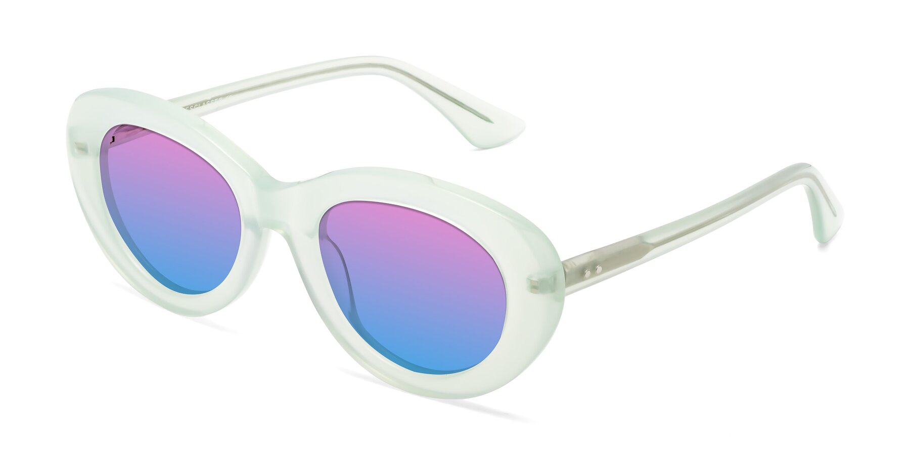Angle of Taffeta in Light Green with Pink / Blue Gradient Lenses