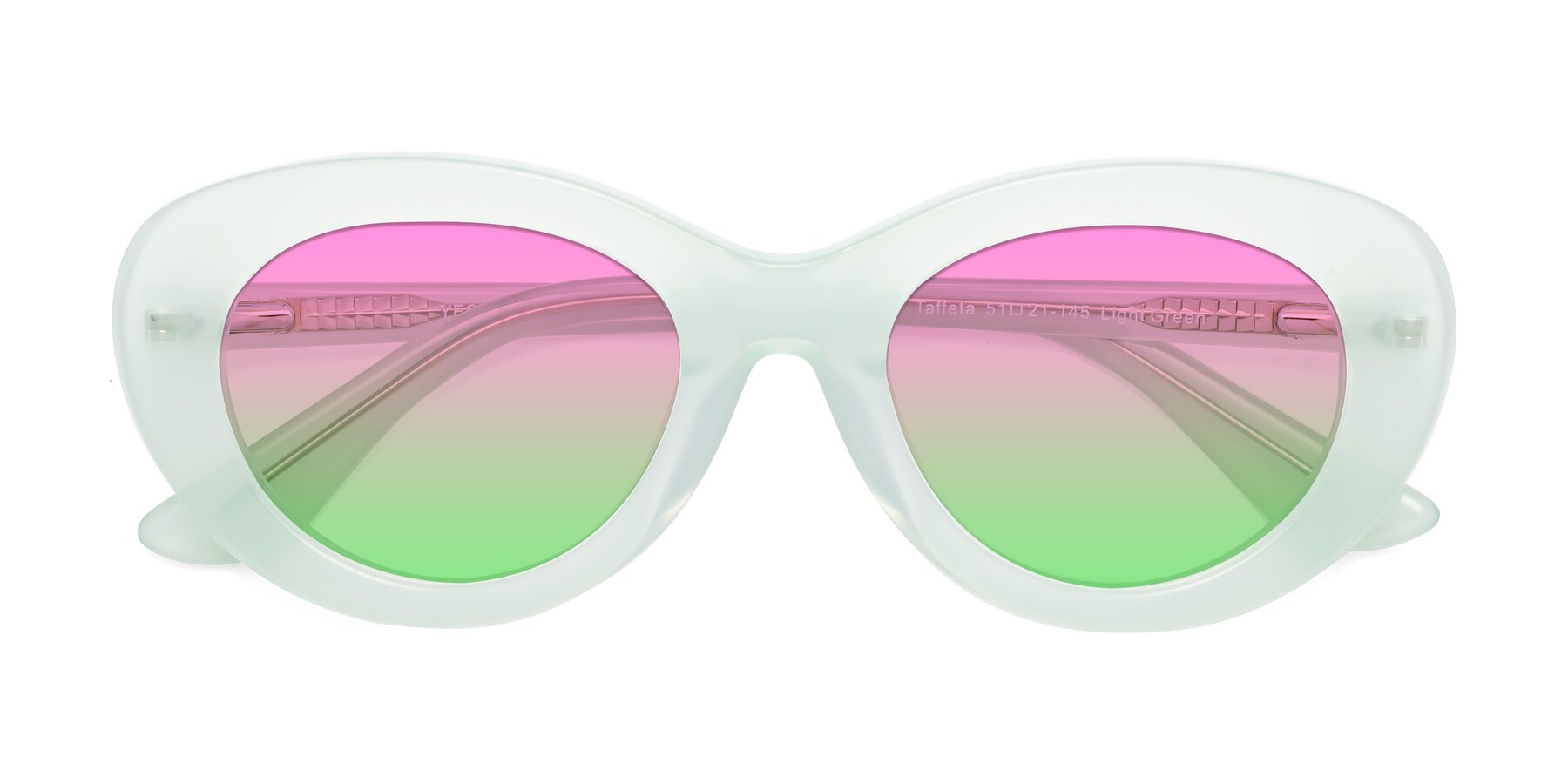 Folded Front of Taffeta in Light Green with Pink / Green Gradient Lenses