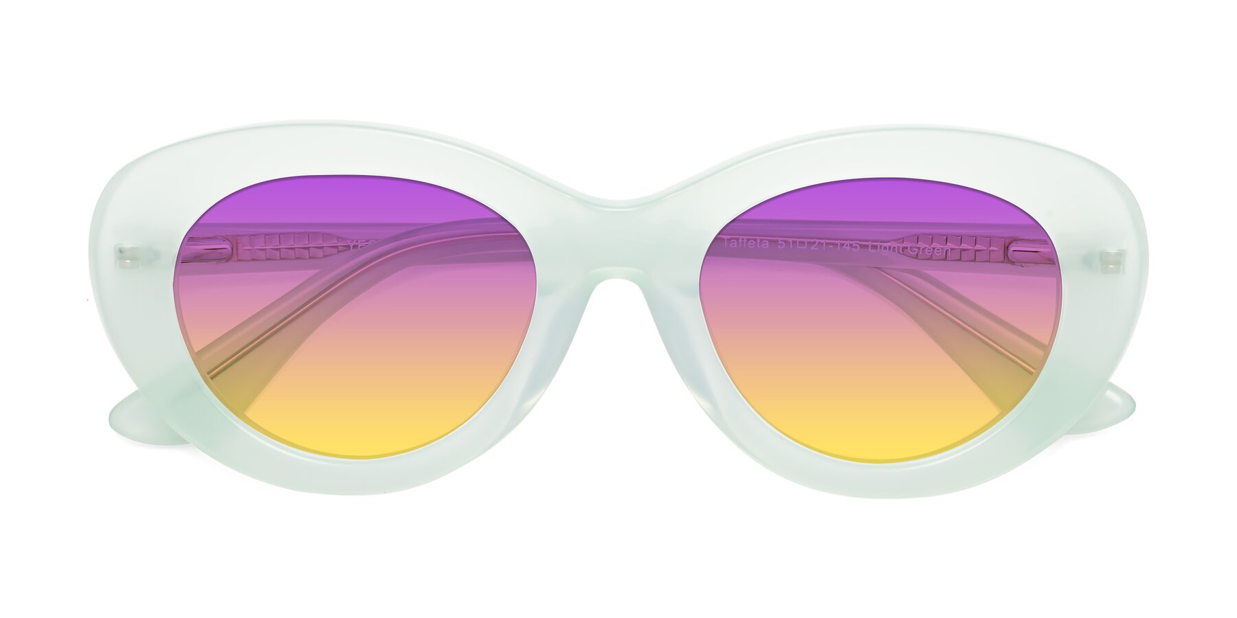 Folded Front of Taffeta in Light Green with Purple / Yellow Gradient Lenses