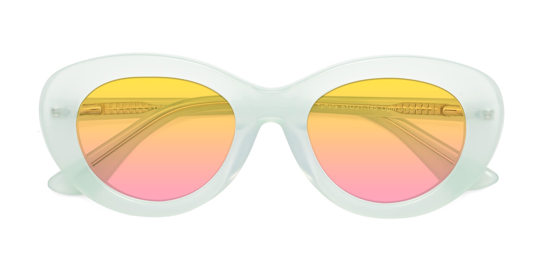 Folded Front of Taffeta in Light Green with Yellow / Pink Gradient Lenses