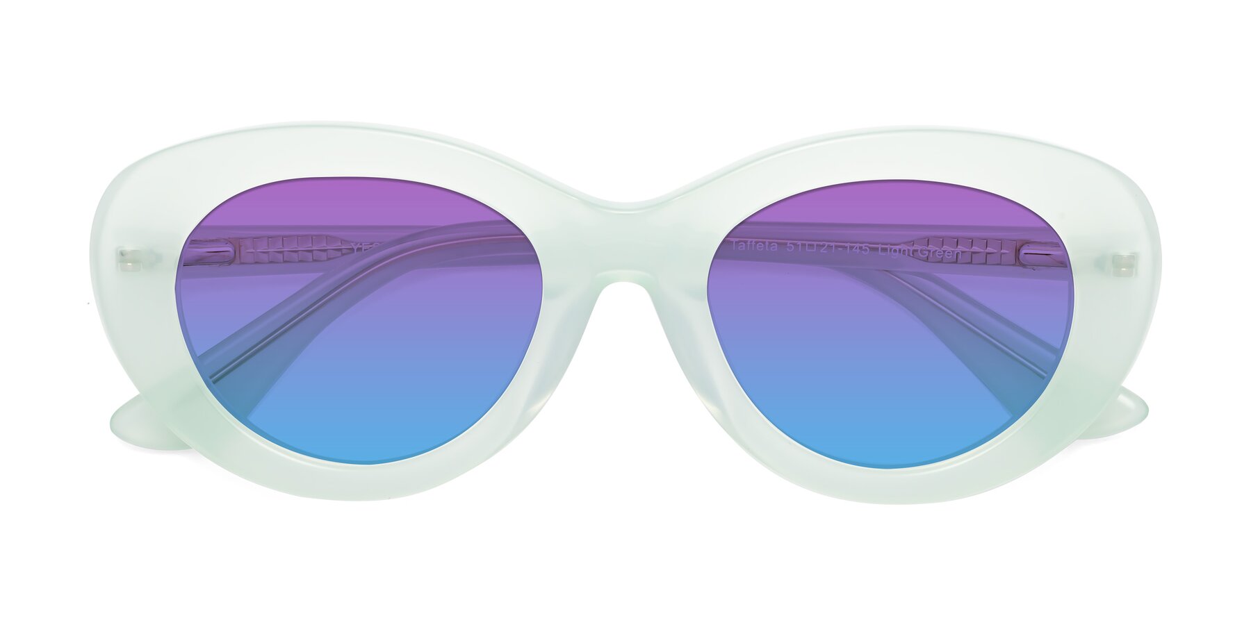 Folded Front of Taffeta in Light Green with Purple / Blue Gradient Lenses