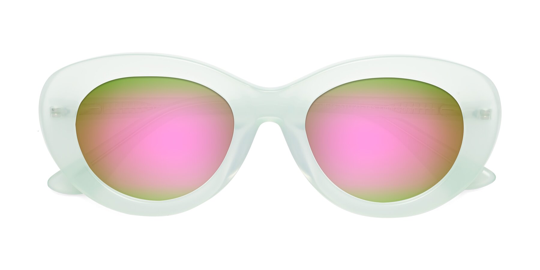 Folded Front of Taffeta in Light Green with Pink Mirrored Lenses