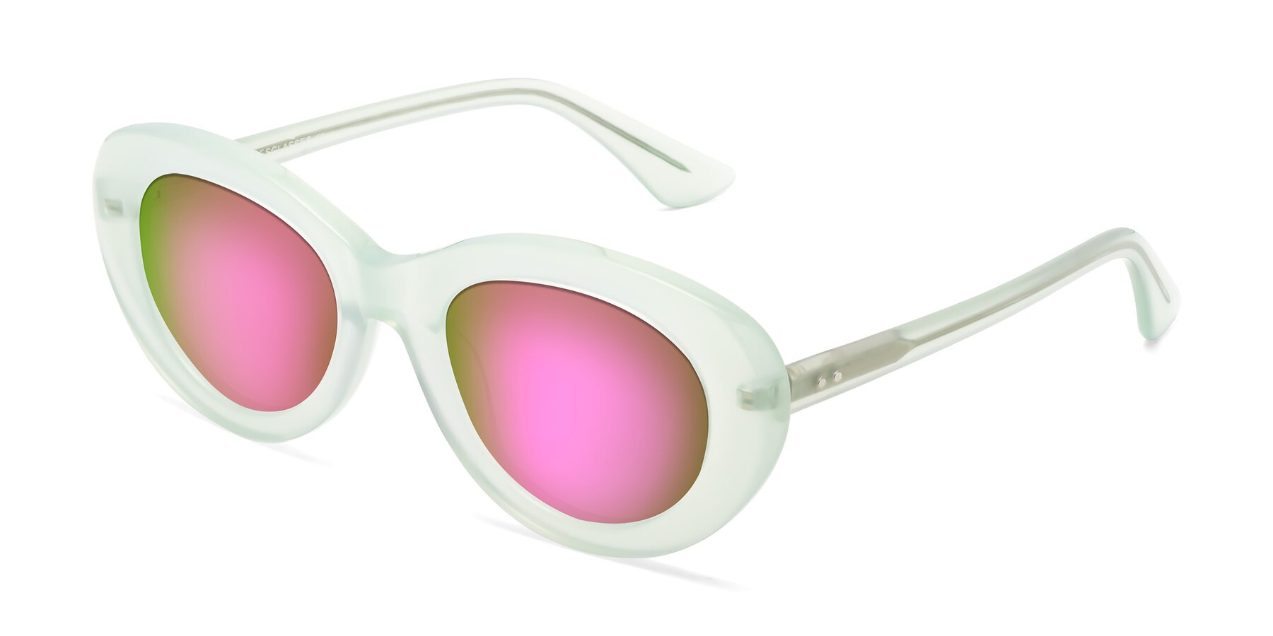 Angle of Taffeta in Light Green with Pink Mirrored Lenses
