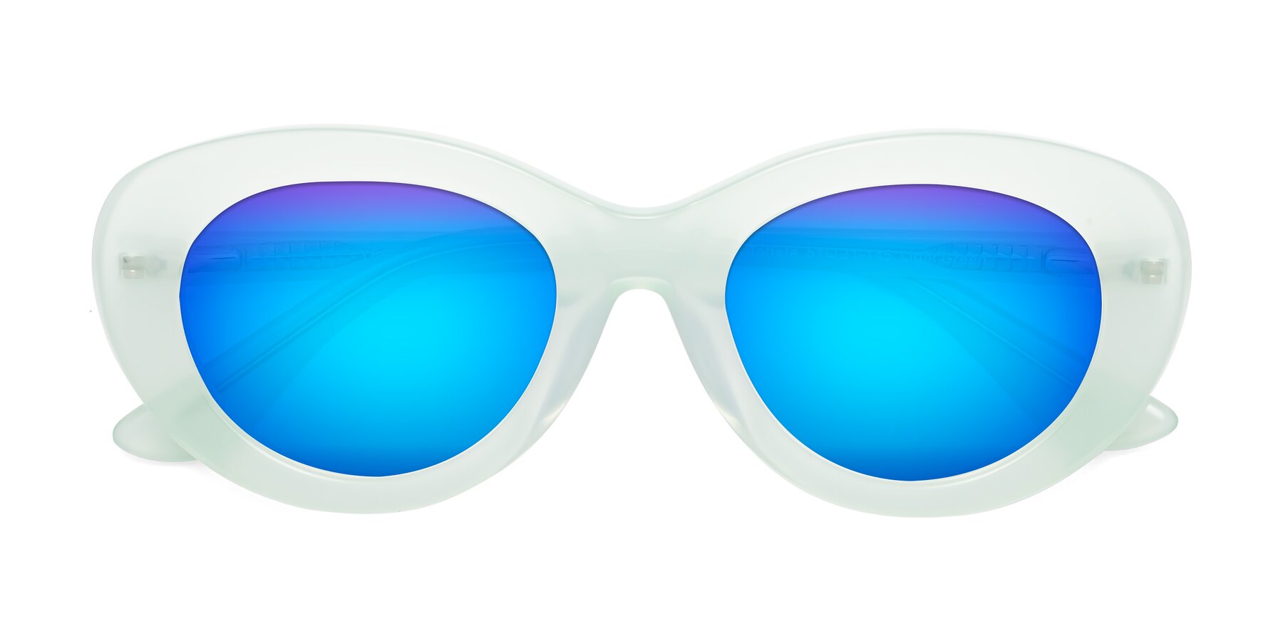 Folded Front of Taffeta in Light Green with Blue Mirrored Lenses