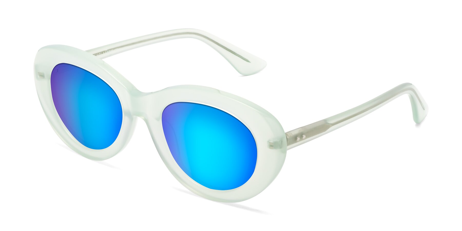 Angle of Taffeta in Light Green with Blue Mirrored Lenses
