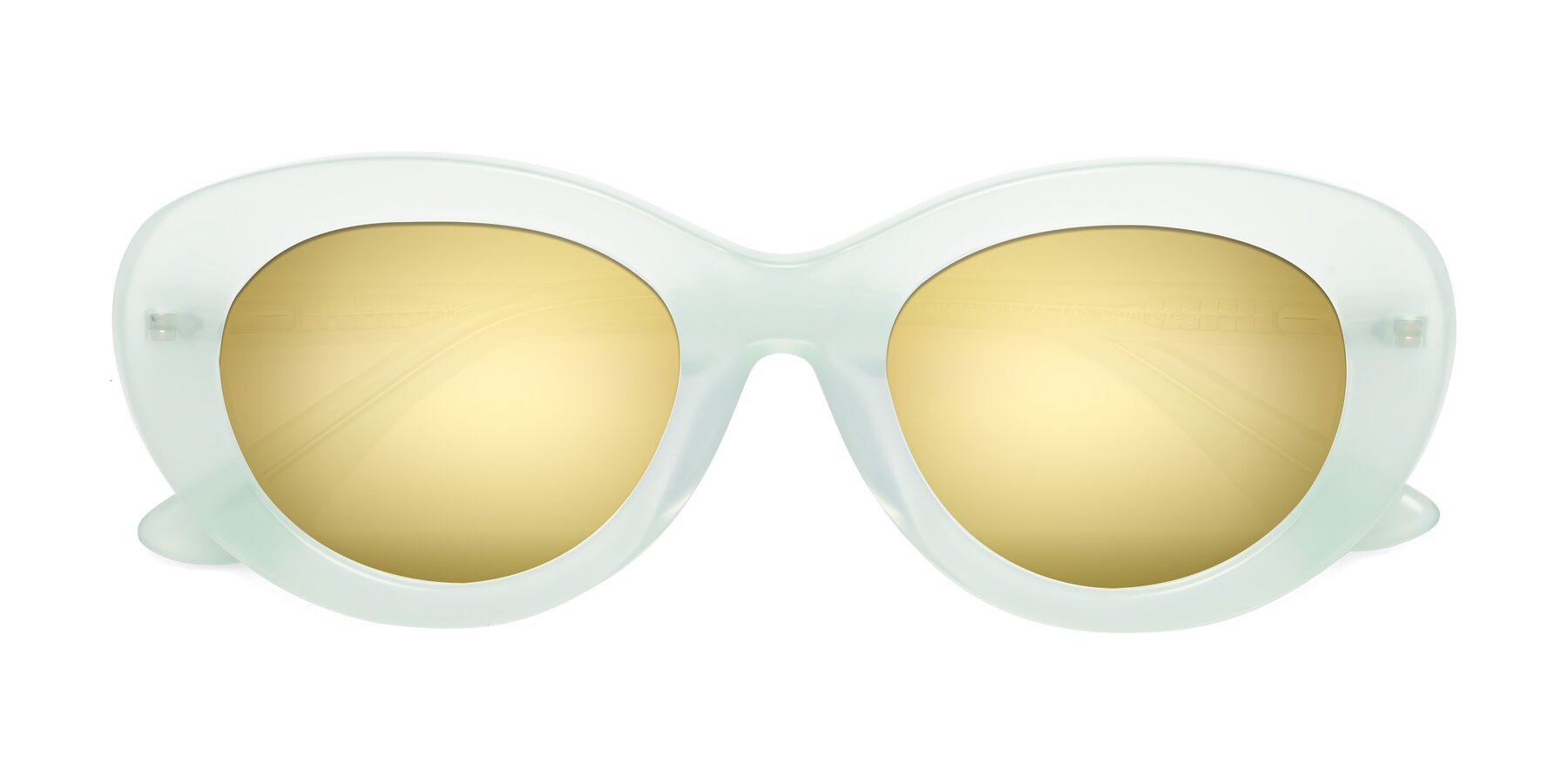 Folded Front of Taffeta in Light Green with Gold Mirrored Lenses