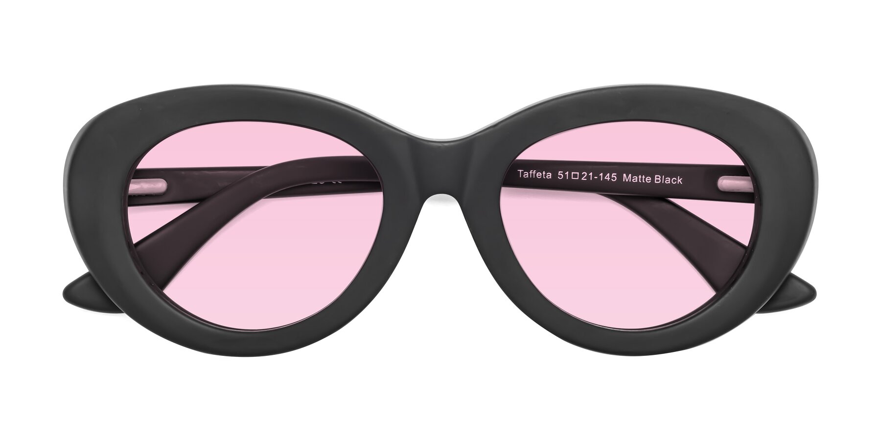 Folded Front of Taffeta in Matte Black with Light Pink Tinted Lenses