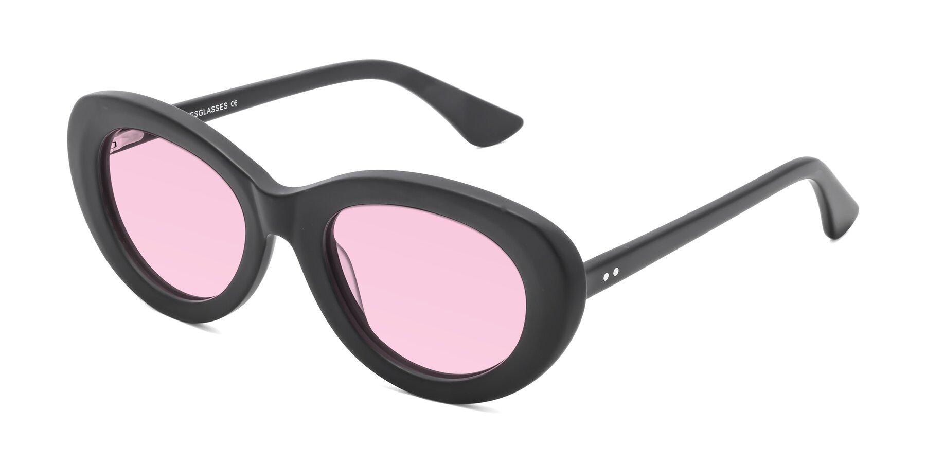 Angle of Taffeta in Matte Black with Light Pink Tinted Lenses