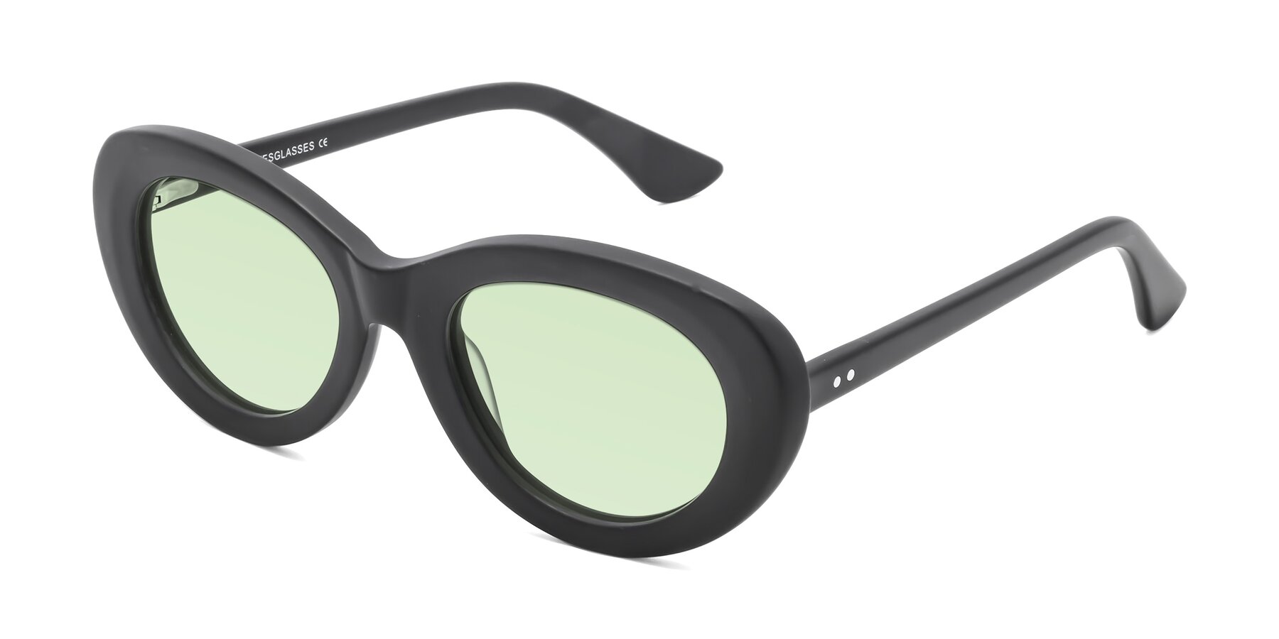 Angle of Taffeta in Matte Black with Light Green Tinted Lenses