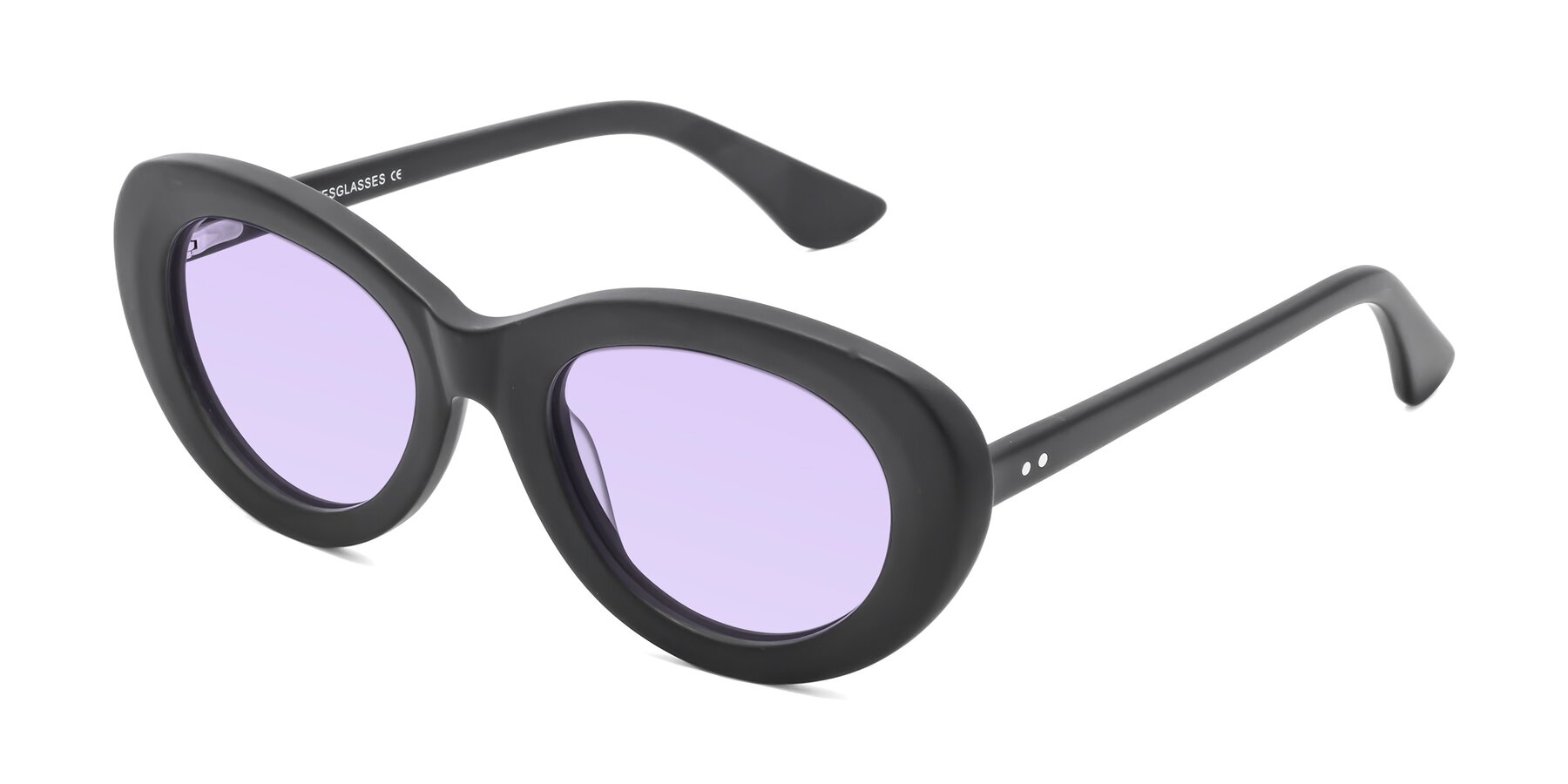 Angle of Taffeta in Matte Black with Light Purple Tinted Lenses