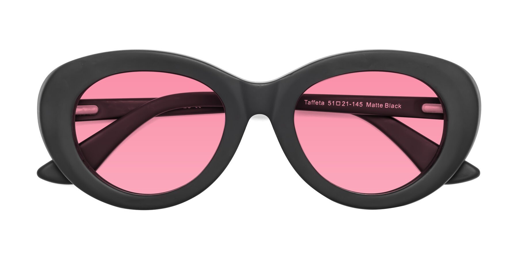 Folded Front of Taffeta in Matte Black with Pink Tinted Lenses