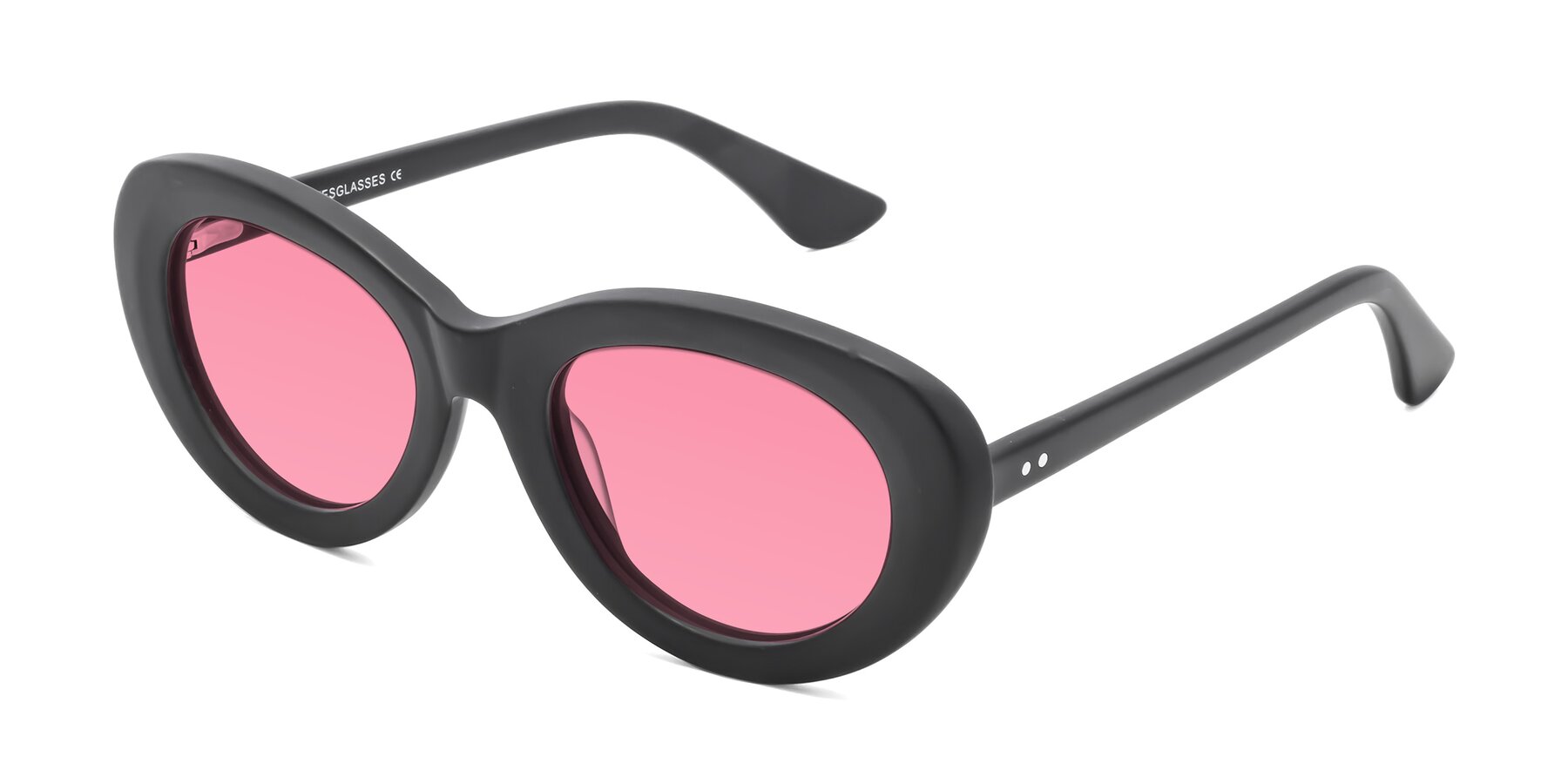 Angle of Taffeta in Matte Black with Pink Tinted Lenses