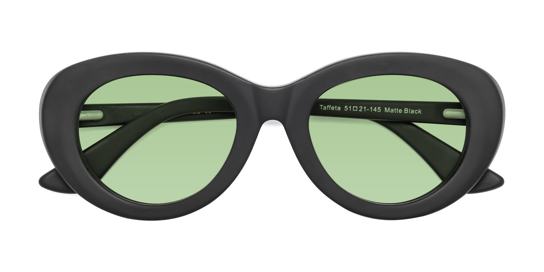 Folded Front of Taffeta in Matte Black with Medium Green Tinted Lenses