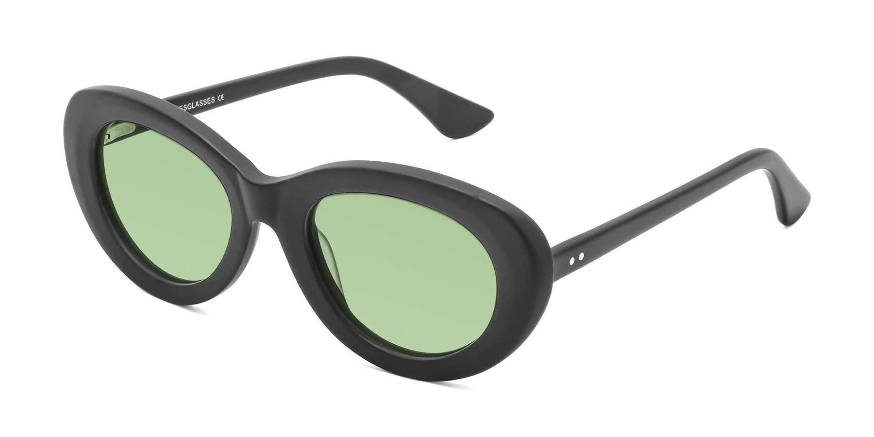 Angle of Taffeta in Matte Black with Medium Green Tinted Lenses