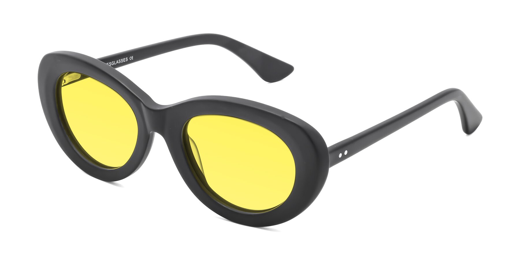 Angle of Taffeta in Matte Black with Medium Yellow Tinted Lenses