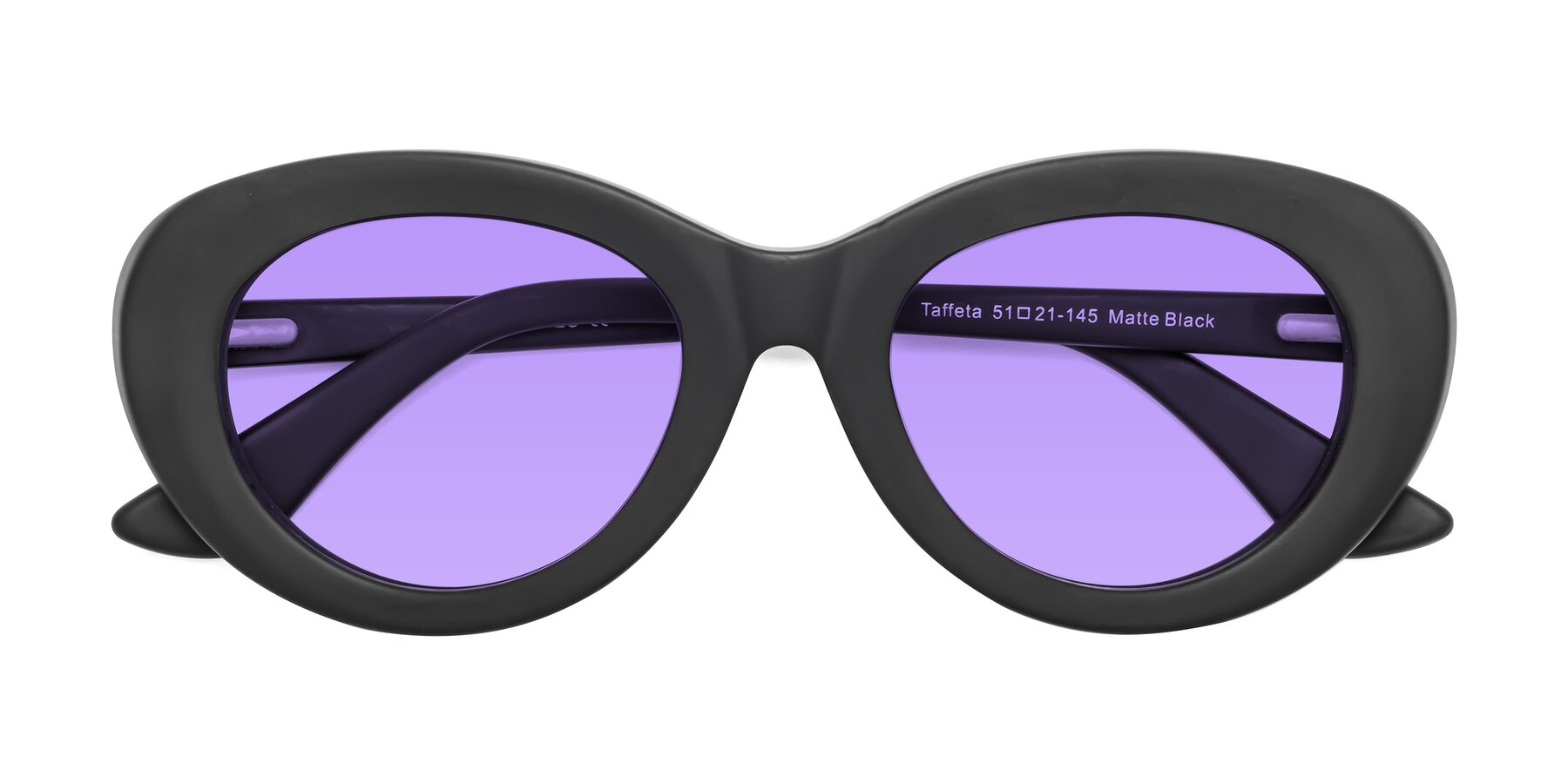 Folded Front of Taffeta in Matte Black with Medium Purple Tinted Lenses