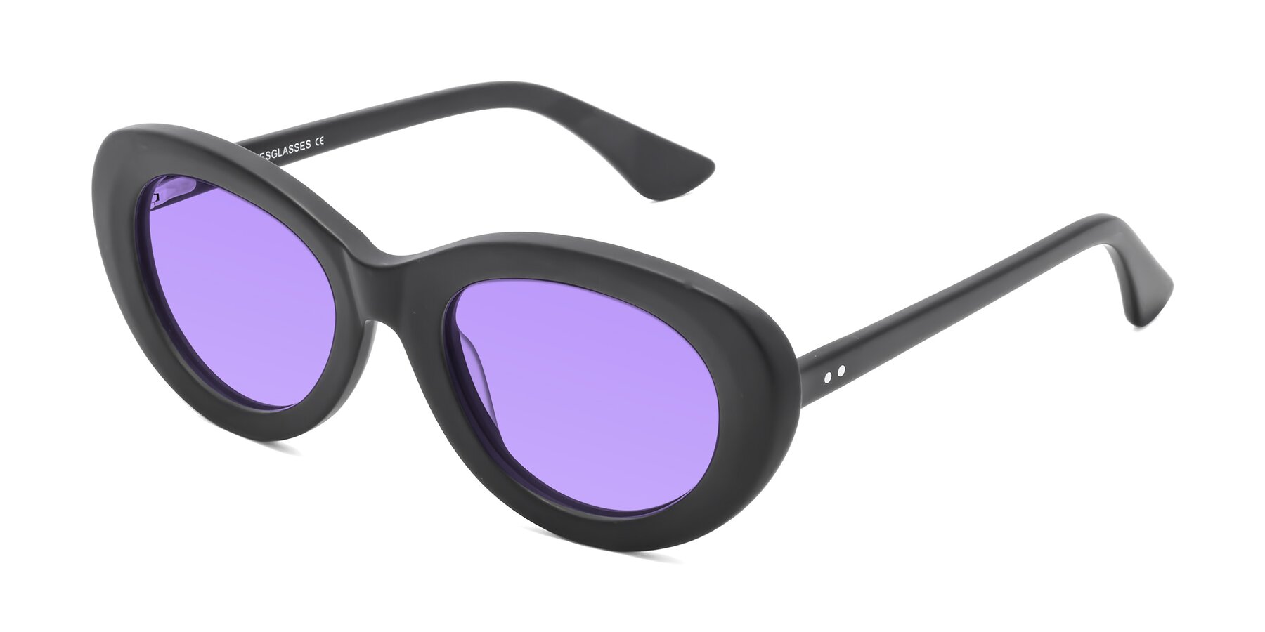 Angle of Taffeta in Matte Black with Medium Purple Tinted Lenses
