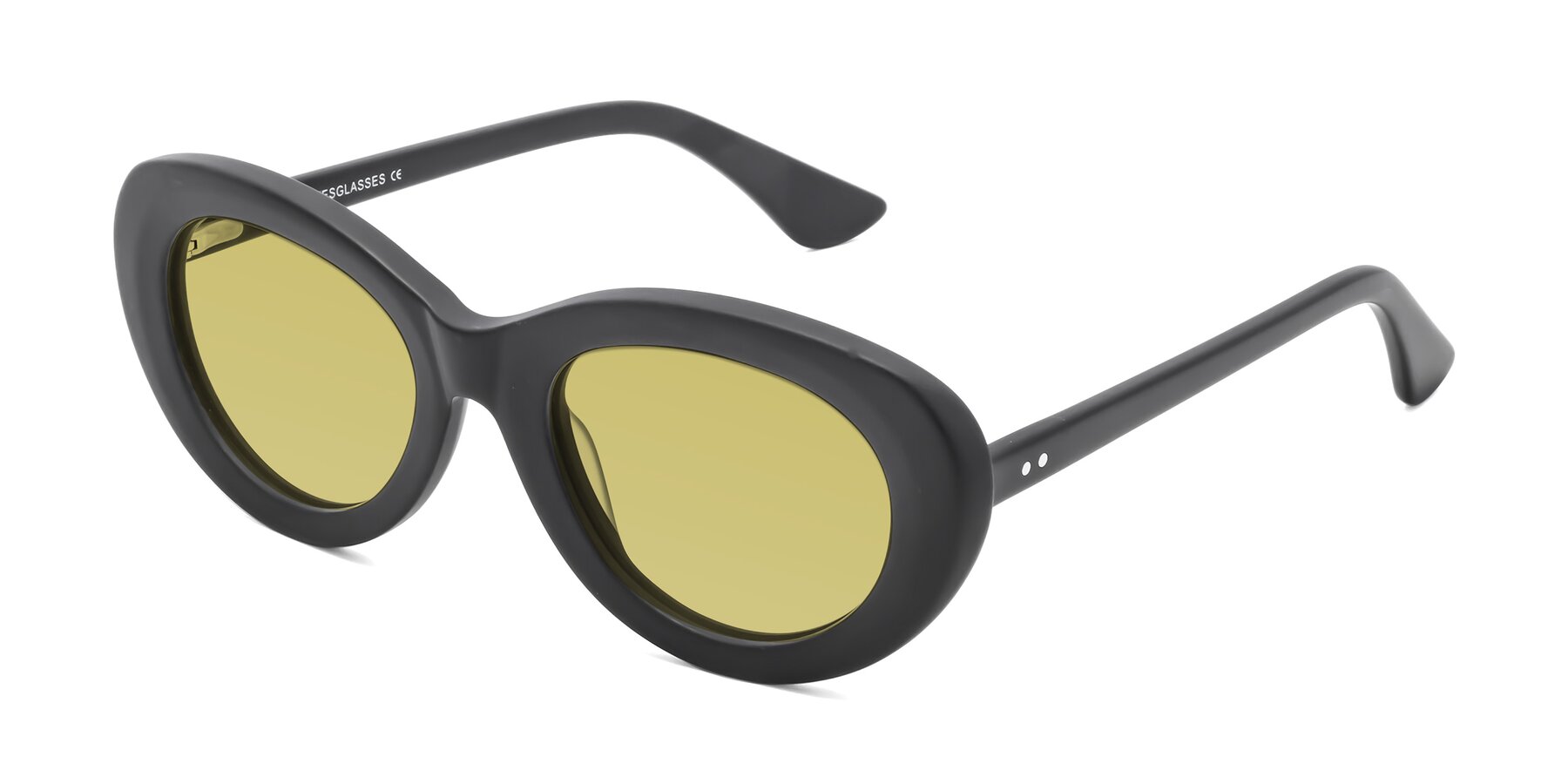 Angle of Taffeta in Matte Black with Medium Champagne Tinted Lenses