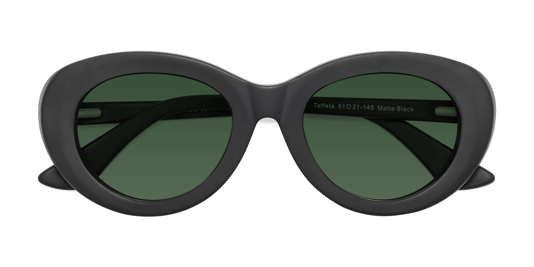 Folded Front of Taffeta in Matte Black with Green Tinted Lenses