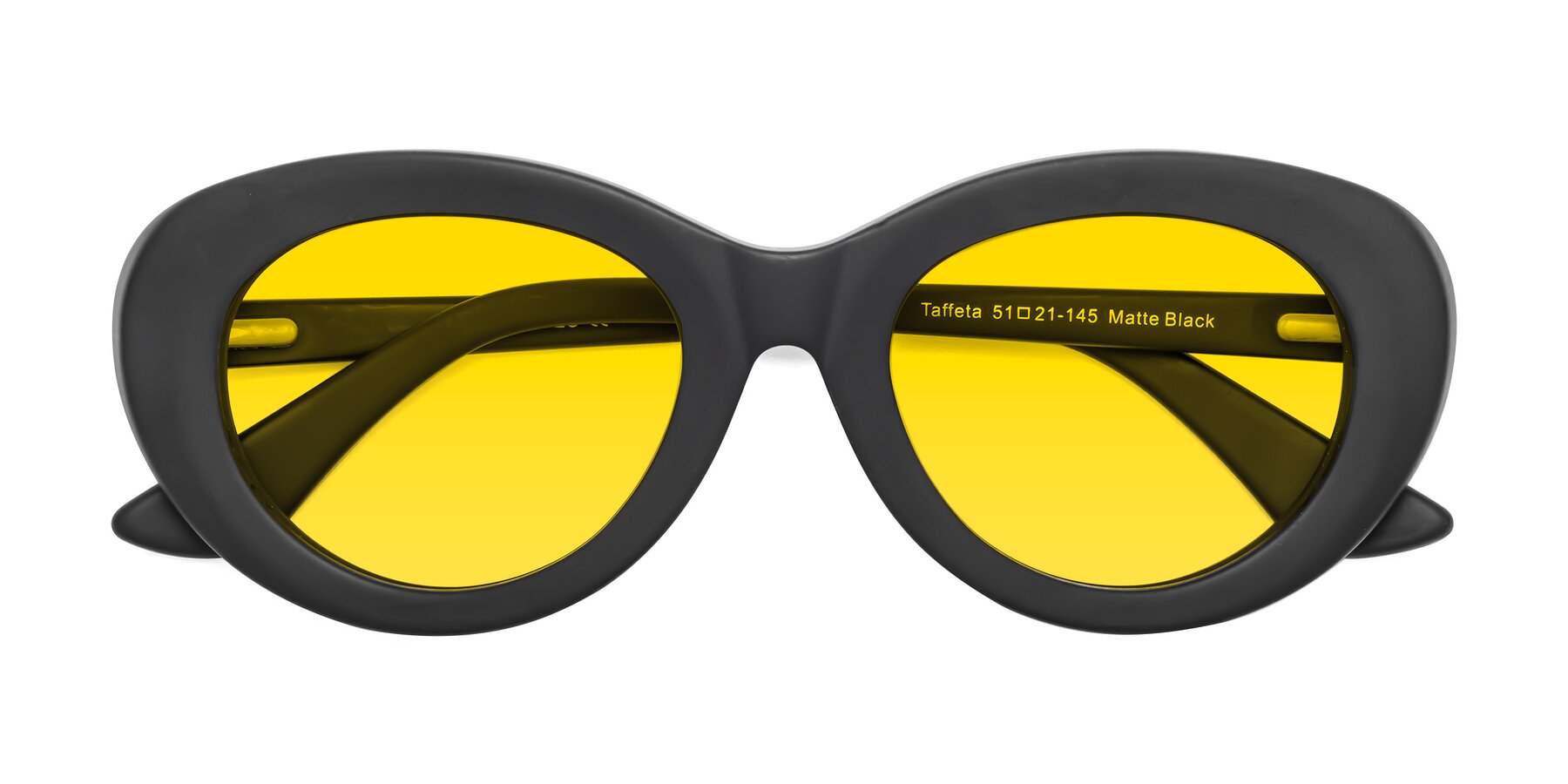 Folded Front of Taffeta in Matte Black with Yellow Tinted Lenses