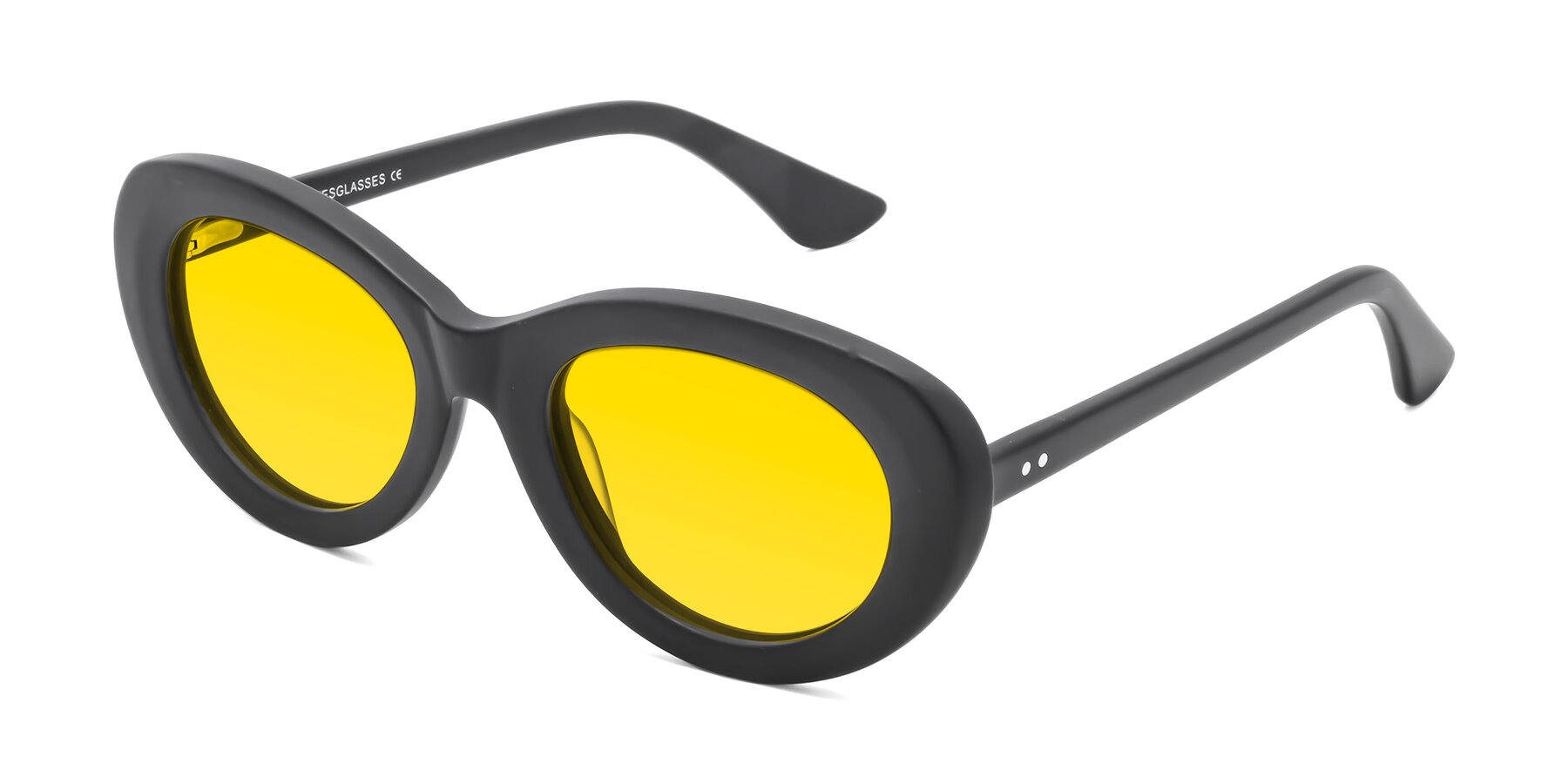 Angle of Taffeta in Matte Black with Yellow Tinted Lenses