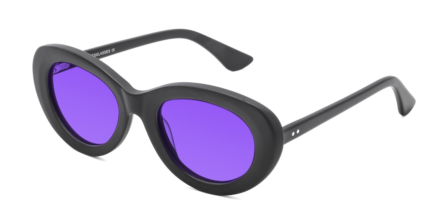 Angle of Taffeta in Matte Black with Purple Tinted Lenses