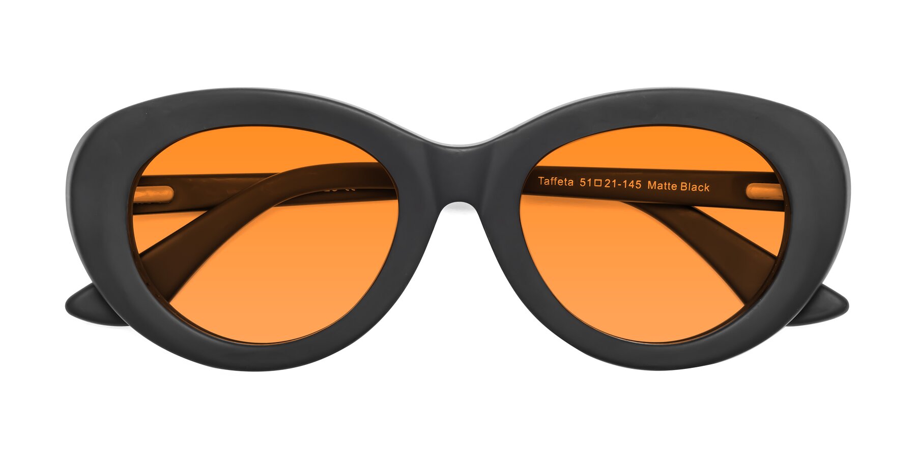 Folded Front of Taffeta in Matte Black with Orange Tinted Lenses