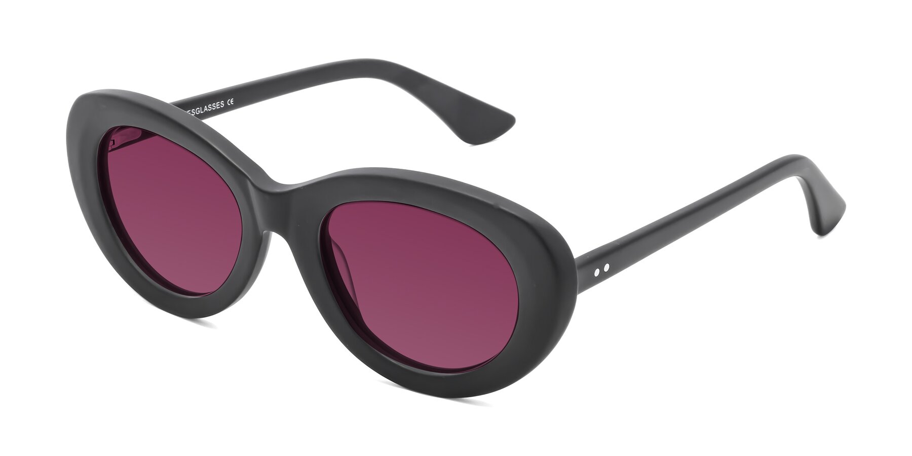 Angle of Taffeta in Matte Black with Wine Tinted Lenses