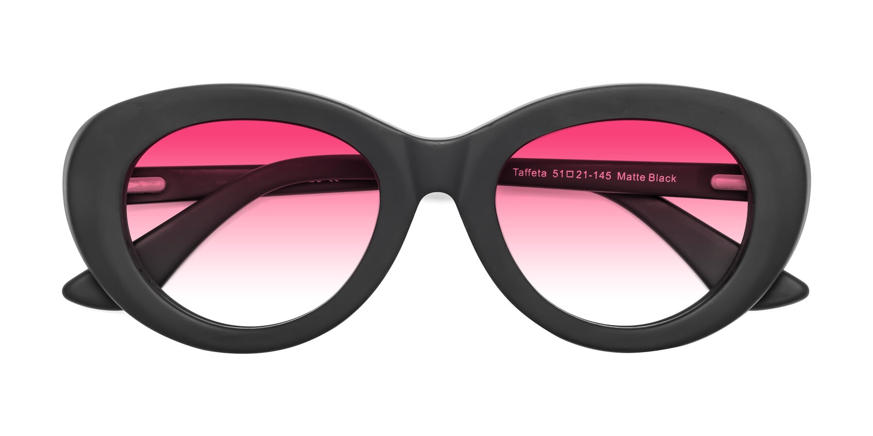 Folded Front of Taffeta in Matte Black with Pink Gradient Lenses